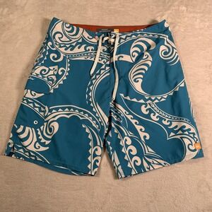 Quiksilver Waterman Collection Shorts Mens 33 Blue Boardshorts‎ Surf Tribal Swim